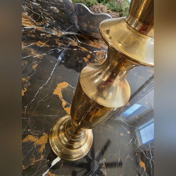 Vintage Brass Large Tall Taper Candlestick Holders 11' Set Of 2 - Picture 5 of 13